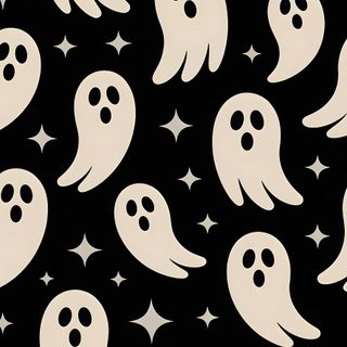 black and white ghost pattern with stars on the bottom right hand corner for halloween wallpaper Phone Halloween Spooky Backgrounds Iphone, Bg Pattern, Iphone Spooky, Spooky Iphone, black