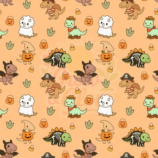 an orange background with many different cartoon animals and pumpkins on it's sides Halloween Dinosaur For Nursery Halloween Dinosaur Background, Cute Dinosaur Iphone, Fall Dinosaur, burlywood