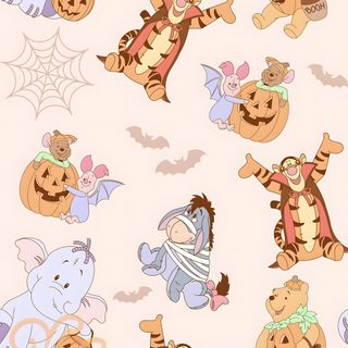 winnie the pooh wallpaper with pumpkins, bats and other cartoon characters on it Disney Halloween Winnie The Pooh Fall, Winnie The Pooh Halloween, Disney Autumn, Winnie The Pooh, linen