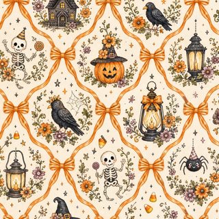 a halloween themed wallpaper with pumpkins, jack - o'- lanterns and skulls Halloween Pumpkins Non Traditional blanched almond