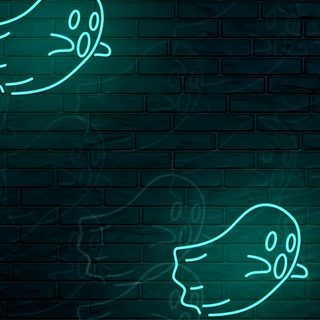 three neon signs on a brick wall with ghost and cat faces glowing in the dark Glow In The Dark Halloween Neon Glow, Live Halloween Iphone, Neon Halloween, Live Iphone Halloween, black