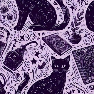 a purple background with black cats and books Feline Halloween - Black On Lavender Add, Black And Purple, Mysterious Purple, Tablet Purple, dim gray