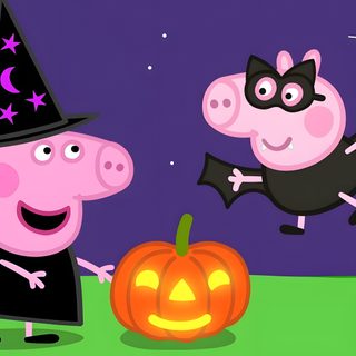 peppa pig and his friend are dressed up as witches for the halloween parade in this animated Peppa Pig Halloween Peppa Pig Autumn, Mummy Sheep Peppa Pig, Peppa Pig Bat, Peppa Pumpkin, dark slate blue
