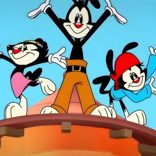 cartoon characters standing on top of a building with their arms in the air and smiling Halloween Animaniacs Animaniacs 1993, Animaniacs 1992, Animaniacs Wakko's Wish, Animaniacs Movie, cadet blue