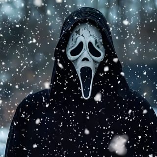 a person wearing a black hooded jacket with a white mask on their face and mouth Halloween Halloween Scream Ghost Face Cover Photo, Scream Laptop, Pc Halloween, dark slate gray