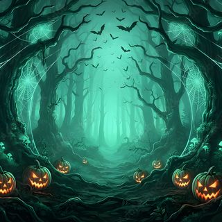 an image of a halloween scene with pumpkins in the woods Halloween Banner With Forest dark slate gray
