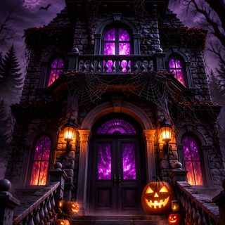 a halloween house with pumpkins on the steps Halloween House Ideas Haunted House Background, Spooky Halloween Pictures, Scary Houses, Creepy Spider, black