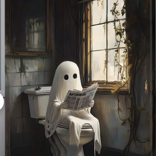 a toilet with a ghost sitting on top of it in front of a bathroom window Halloween Bathroom The Bathroom Ghost, Toilet Ghosts, Ghost On Toilet, Toilet Ghost, dark slate gray