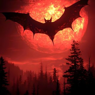 the silhouette of a bat flying in front of a full moon with trees on it Aesthetic Halloween Bats Bat Images, Bat Double Exposure, Bat Swarm At Sunset, Bats In The Moonlight, black
