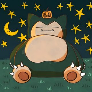 a drawing of a cat sitting in the grass with stars and moon behind it, Halloween Snorlax Totoro Phone Icons, Pokemon Halloween, Totoro Night, Totoro Cat Bus, dark slate gray
