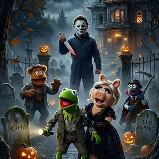 the muppets are on halloween night in front of a cemetery with pumpkins Muppets Halloween Muppets Halloween, Ghost Rider, Muppets Christmas, Kermit And Miss Piggy, dark slate gray