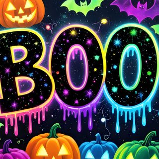 an image of halloween boo bash with pumpkins and bats Rainbow Halloween Spooky Neon Halloween, Halloween Artwork, Boo Halloween, Happy Halloween Pictures, black