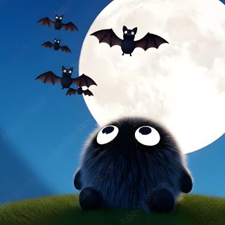 a group of bats flying in front of a full moon on a green hill with blue sky Halloween Flying Monster dark slate blue