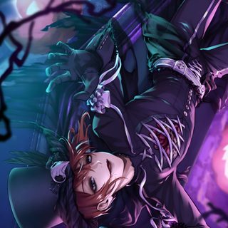 a woman laying on top of a tree in front of a full moon filled sky Twisted Wonderland Halloween Twisted Wonderland Halloween Riddle, Twist, Halloween 2, Halloween, midnight blue