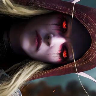 a woman with long blonde hair wearing a red hat and holding a knife in her hand World Of Warcraft Halloween World Of Warcraft Profile Picture, World Of Warcraft, Warcraft, dark slate gray