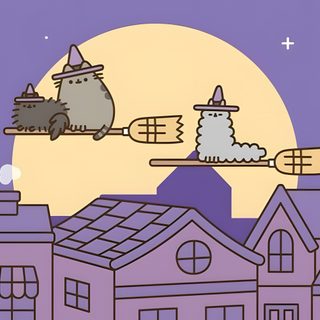 two cats sitting on top of a sleigh in front of a full moon Desktop Pusheen Halloween Pusheen Autumn Desktop, Pusheen Pc, Pusheen Background Laptop, light slate gray
