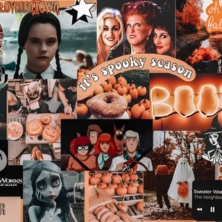 a collage of halloween images with the word boo spelled out in orange and black Halloween Collage Laptop Halloween Aesthetic Laptop, Halloween Tablet, Halloween Aesthetic Collage Laptop, sienna