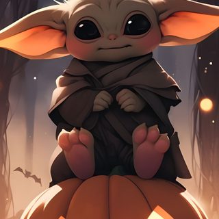 a baby yoda sitting on top of a pumpkin Cute Baby Yoda Halloween Star Wars Fall, Baby Yoda Thanksgiving, Star Wars Thanksgiving, dark olive green