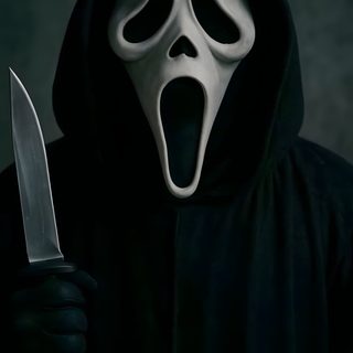 a person wearing a mask and holding a knife Halloween Mask black