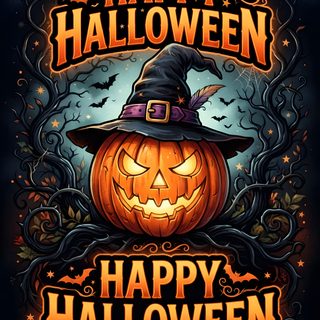 a happy halloween poster with pumpkins and bats Scary Happy Halloween black