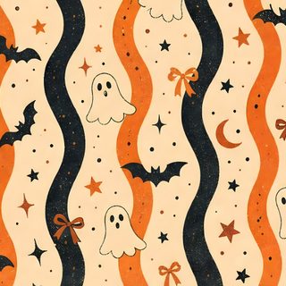 an orange and black striped background with halloween ghostes, bats and stars on it Halloween Fair Isle wheat