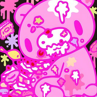 a pink teddy bear surrounded by snowflakes on a black background with stars and circles Gloomy Bear Halloween Scene Gloomy Bear, Gloomy Bear Cutecore, Gloomy Bear Halloween, Gloomy Bear Pc, fuchsia
