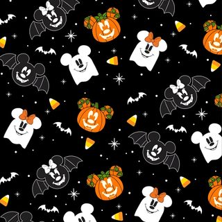 mickey mouse halloween pattern with bats, pumpkins and ghost heads on a black background Disney Halloween Mickey Pumpkin, Halloween Disney, Disney Halloween Aesthetic, Disney Fall Iphone, black