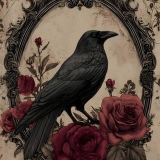 a black bird sitting on top of roses Gothic Halloween Decor Cuervo, Gothic Style, Corvo Aesthetic, Vintage Images Aesthetic, dark olive green