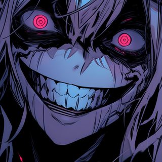 an anime character with red eyes and long hair, in the middle of his face Halloween Anime Hd Scary Anime Images, Digital Art, Scary Anime Background, Dark Creepy Smile, dark slate gray