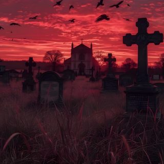 a cemetery with birds flying over it at sunset Halloween Sunrise Uhd, Moody Photography, Dark Gothic, Creepy Art, Dark Photography, dark slate gray