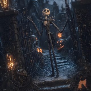 a halloween scene with jack skellingy and pumpkins Halloween From Hollywood Movies Spooky Background Images, Iphone Jack Skellington, Halloween Iphone Nightmare Before Christmas, dark slate gray
