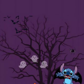 a halloween scene with pumpkins, bats and a tree in the dark purple background Halloween Stitch Gif Halloween Stitch, Movie Posters, dark slate gray