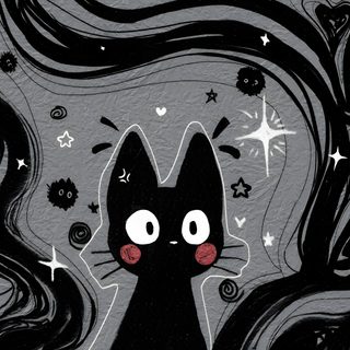 a black cat with stars and swirls on it's face looking up at the sky Cute Halloween Black Cat Spooky Laptop, Gothic Tablet, Jiji Desktop, Laptop Desktop Gif, dark slate gray