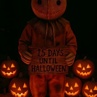 a scarecrow holding a sign that says 15 days until halloween surrounded by pumpkins Cute Halloween Iphone Count Down Halloween, Sam From Trick Or Treat, Halloween Art, black