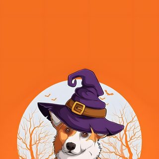 a dog wearing a witches hat sitting next to pumpkins Corgi Halloween Halloween Dog, Cricut, chocolate