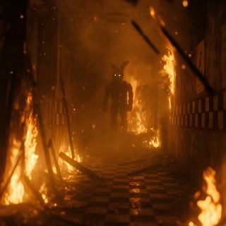 a man standing in the middle of a room on fire Fnaf Halloween Springtrap 4k, Fnaf Burning, Ffps Background, Fnaf Static, Orange Fnaf, black
