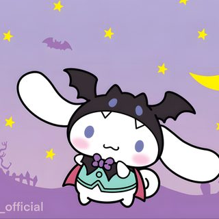 a cute little bunny is standing in front of a castle with bats on it's roof Cinnamoroll Halloween Laptop Cinnamoroll Halloween Pfp, Cinnamoroll Batman, Cinnamoroll Halloween, silver
