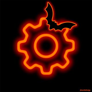 a red glowing cogwheel with a bat on it's side and black background Halloween App Icons Orange Neon Icons For Apps, Custom Icons, Neon Orange App Icons, Neon, black