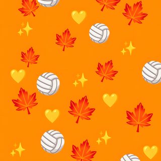 an orange background with hearts, stars and volleyball balls in the shape of maple leaves Volleyball Halloween Fall Volleyball, Volleyball, Iphone, Cricut, dark orange