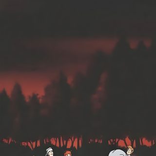 an animated scene with people dressed up as ghost and other characters on the sidewalk at night 90s Halloween Phone Cartoon Halloween Background Aesthetic, Old School Halloween Background, Retro Halloween Aesthetic, dark slate gray