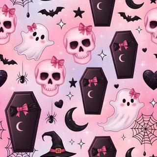 halloween themed wallpaper with skulls and bats Pastel Goth Halloween Halloween Scrapbook, Pink And Black Halloween Background, Pink Halloween, Sassy,
