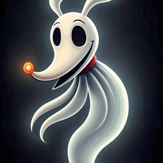 a cartoon ghost floating in the air with an orange light on it's head Zero Halloween Nightmare Before Christmas Christmas Ideas, Jack The Skeleton Disney, Zero Jack Skellington, black