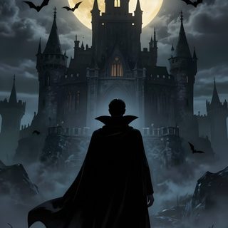 a man standing in front of a castle at night with bats flying over it and the moon behind him Dracula Halloween Vampires, Dracula Iphone, Vampire Hd, Vampire, Vampire Castle, dark slate gray
