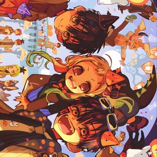 an image of some people and animals in the sky Hanako Halloween October Anime, Hanako Kun Poster, Toilet Bound Hanako Kun Official Art, sienna