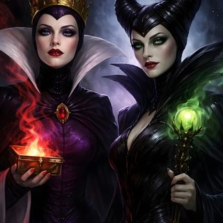two women dressed as witches holding torches in their hands and looking at the camera with evil eyes Halloween Disney Villains Evil Queen Art, Disney Female Villains, Disney Villains Aesthetic, black