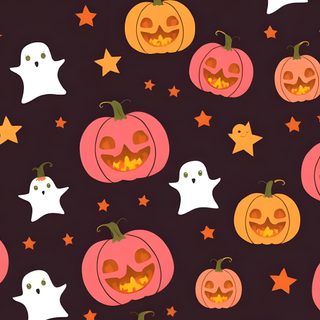 halloween pumpkins with ghost faces and stars on a black background seamless wallpaper Halloween Pumpkins And Stars Scattered Summer Holiday Nails, Pumpkin Patch Party, Glow Pumpkin, black