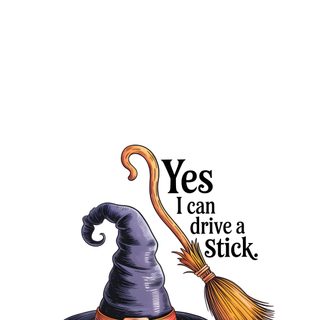 a witches hat with a broom on it that says, yes i can drive a stick Basic Witch Halloween Iphone, Witch, Cute Cartoon, Witch Broomstick For Halloween, white