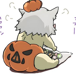 a cartoon character sitting on top of a pumpkin Inosuke Halloween Inosuke Pumpkin, Halloween Inosuke, Inosuke Halloween Pfp, Kawaii Inosuke, white
