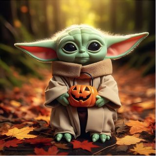 the baby yoda doll is holding a pumpkin Halloween Baby Yoda Star Wars Halloween Phone, Star Wars Halloween, Baby Yoda Thanksgiving, saddle brown