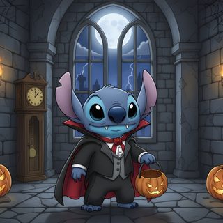 a cartoon character dressed up as stitchy with pumpkins Stitch Halloween Desktop Halloween, dark slate gray